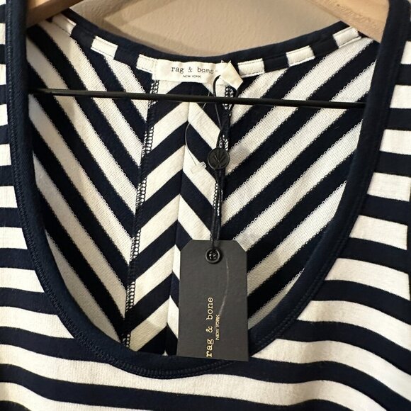 Women's S NWT Rag & Bone Kat Split Back Tank Top White/Navy Split Back - Picture 7 of 11